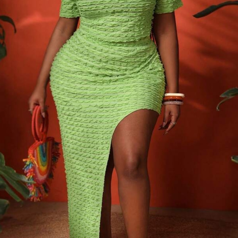 Elegant Green Textured Women's Dress